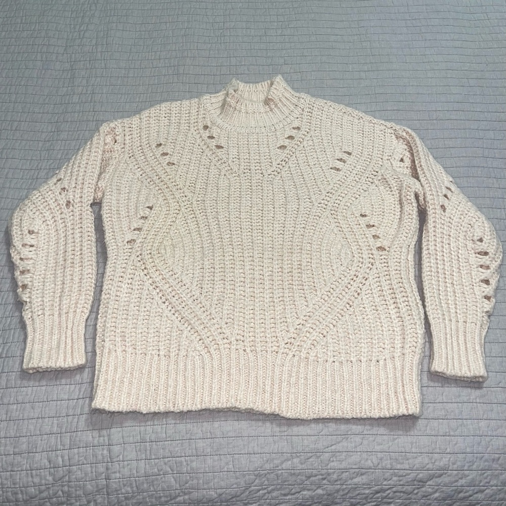 LOFT Pointelle Mock Neck Sweater Light Pink Size Medium